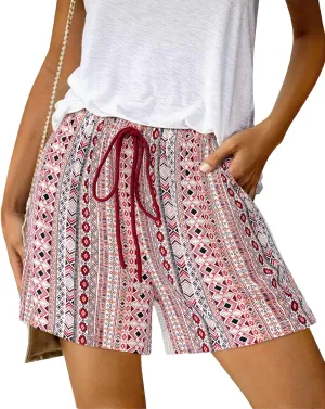 BTFBM Womens Boho Summer Shorts Beach Vacation Clothes 2025 Elastic Waist Casual Printed Loose Short Lounge Pant Pockets