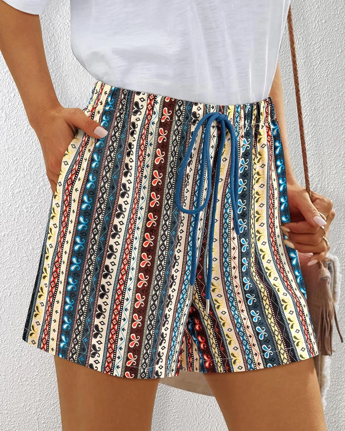BTFBM Womens Boho Summer Shorts Beach Vacation Clothes 2025 Elastic Waist Casual Printed Loose Short Lounge Pant Pockets