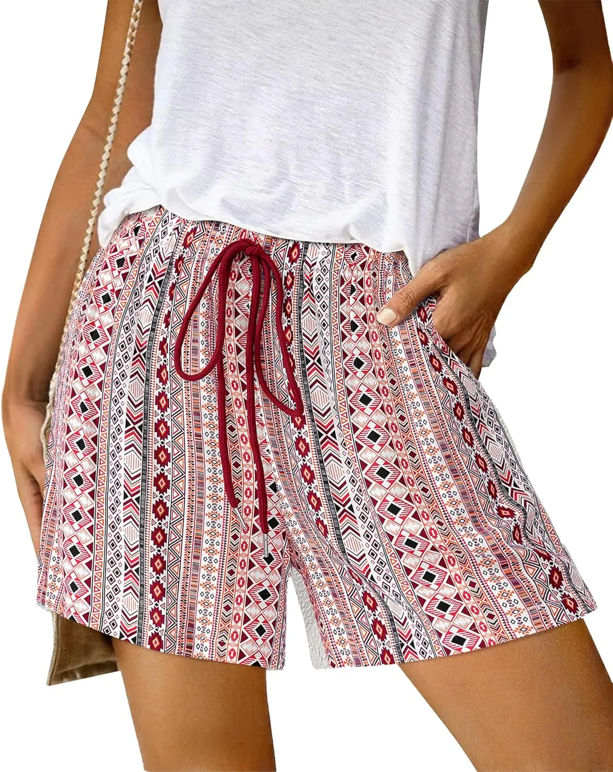 BTFBM Womens Boho Summer Shorts Beach Vacation Clothes 2025 Elastic Waist Casual Printed Loose Short Lounge Pant Pockets