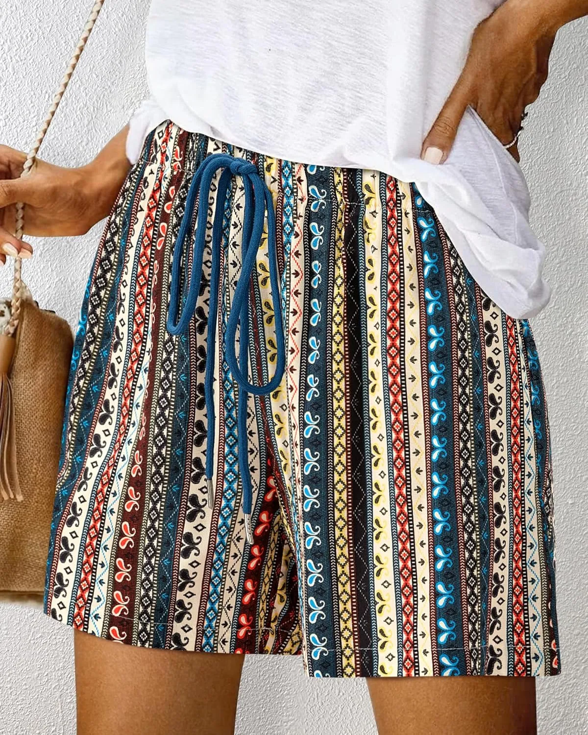 BTFBM Womens Boho Summer Shorts Beach Vacation Clothes 2025 Elastic Waist Casual Printed Loose Short Lounge Pant Pockets