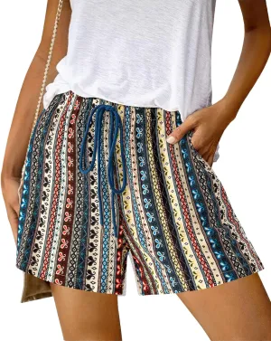 BTFBM Womens Boho Summer Shorts Beach Vacation Clothes 2025 Elastic Waist Casual Printed Loose Short Lounge Pant Pockets