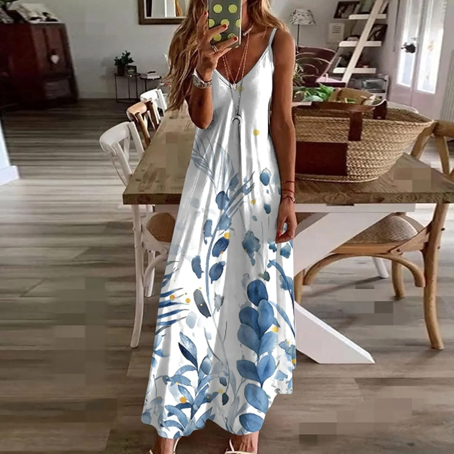 Ceboyel Boho Dresses for Women 2023 Long Summer Dress Sleeveless Spaghetti Strap Sundress Trendy Causal Ladies Outfits