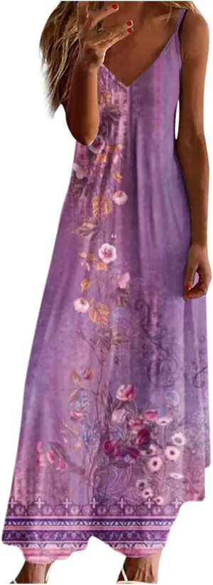 Ceboyel Boho Dresses for Women 2023 Long Summer Dress Sleeveless Spaghetti Strap Sundress Trendy Causal Ladies Outfits
