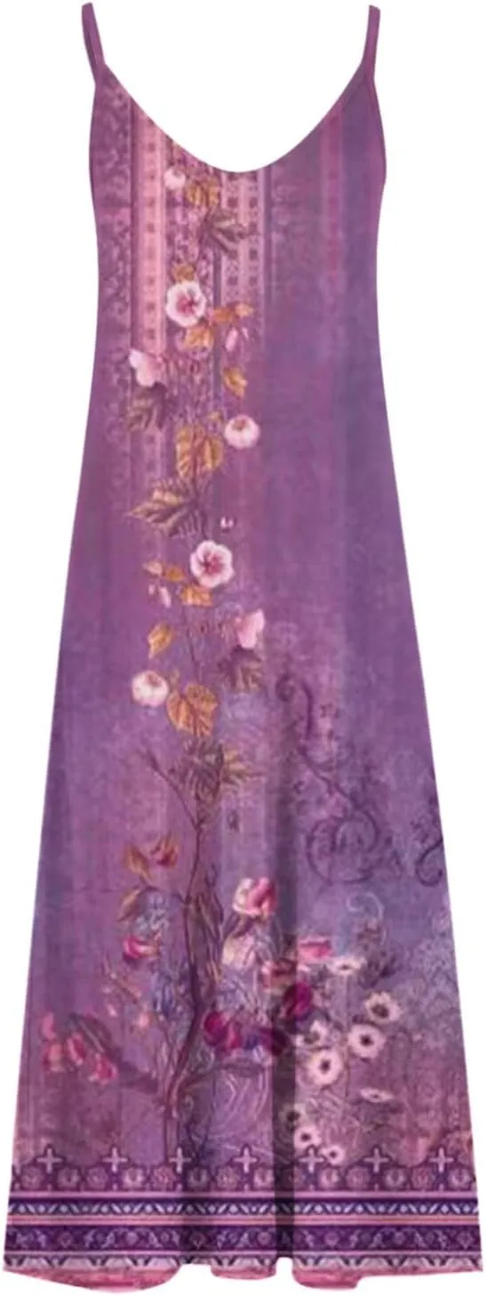 Ceboyel Boho Dresses for Women 2023 Long Summer Dress Sleeveless Spaghetti Strap Sundress Trendy Causal Ladies Outfits