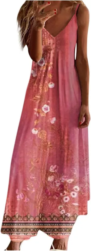 Ceboyel Boho Dresses for Women 2023 Long Summer Dress Sleeveless Spaghetti Strap Sundress Trendy Causal Ladies Outfits