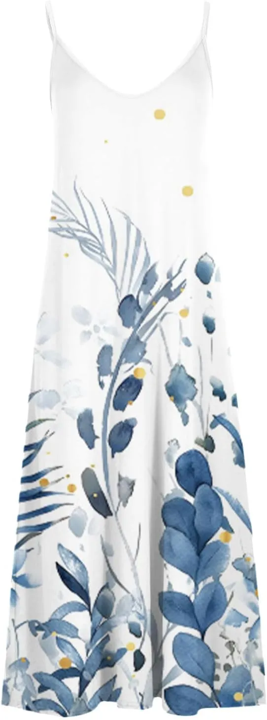 Ceboyel Boho Dresses for Women 2023 Long Summer Dress Sleeveless Spaghetti Strap Sundress Trendy Causal Ladies Outfits