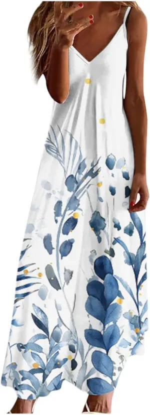 Ceboyel Boho Dresses for Women 2023 Long Summer Dress Sleeveless Spaghetti Strap Sundress Trendy Causal Ladies Outfits