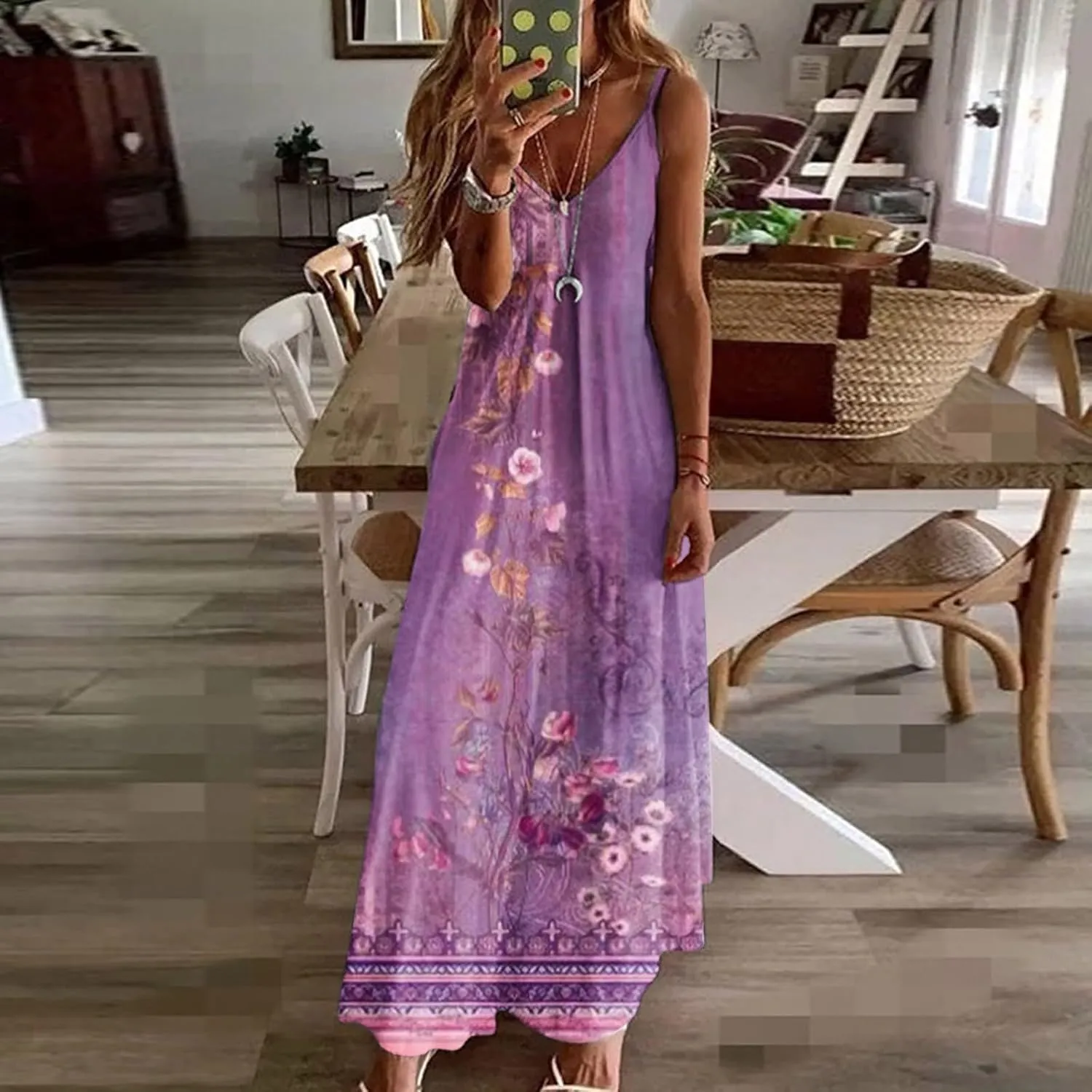 Ceboyel Boho Dresses for Women 2023 Long Summer Dress Sleeveless Spaghetti Strap Sundress Trendy Causal Ladies Outfits