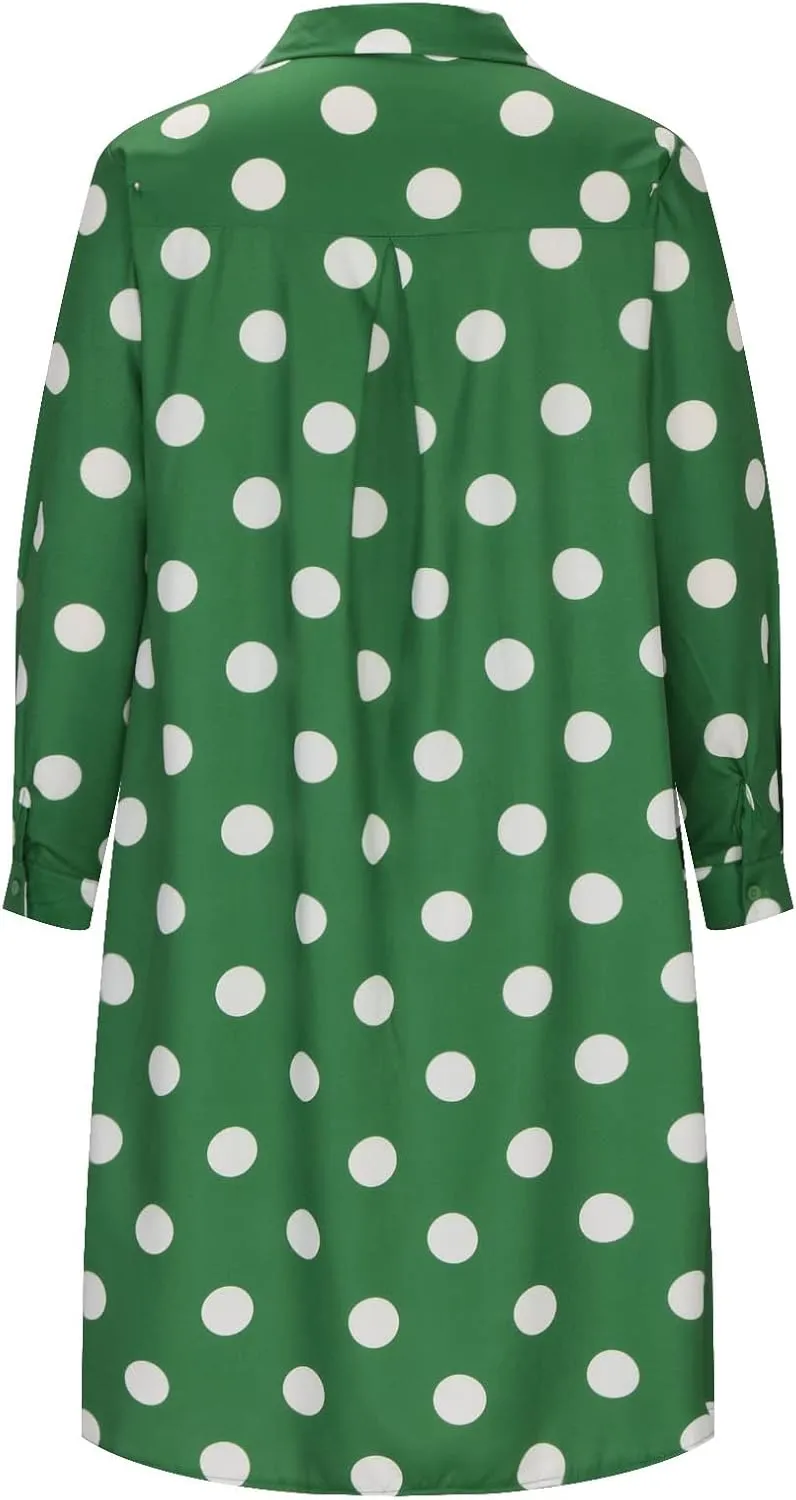 Ceboyel Shirt Dresses for Women 2023 Polka Dot Midi Dress Long Sleeve Button Down Dress Dressy Casual Ladies Clothing