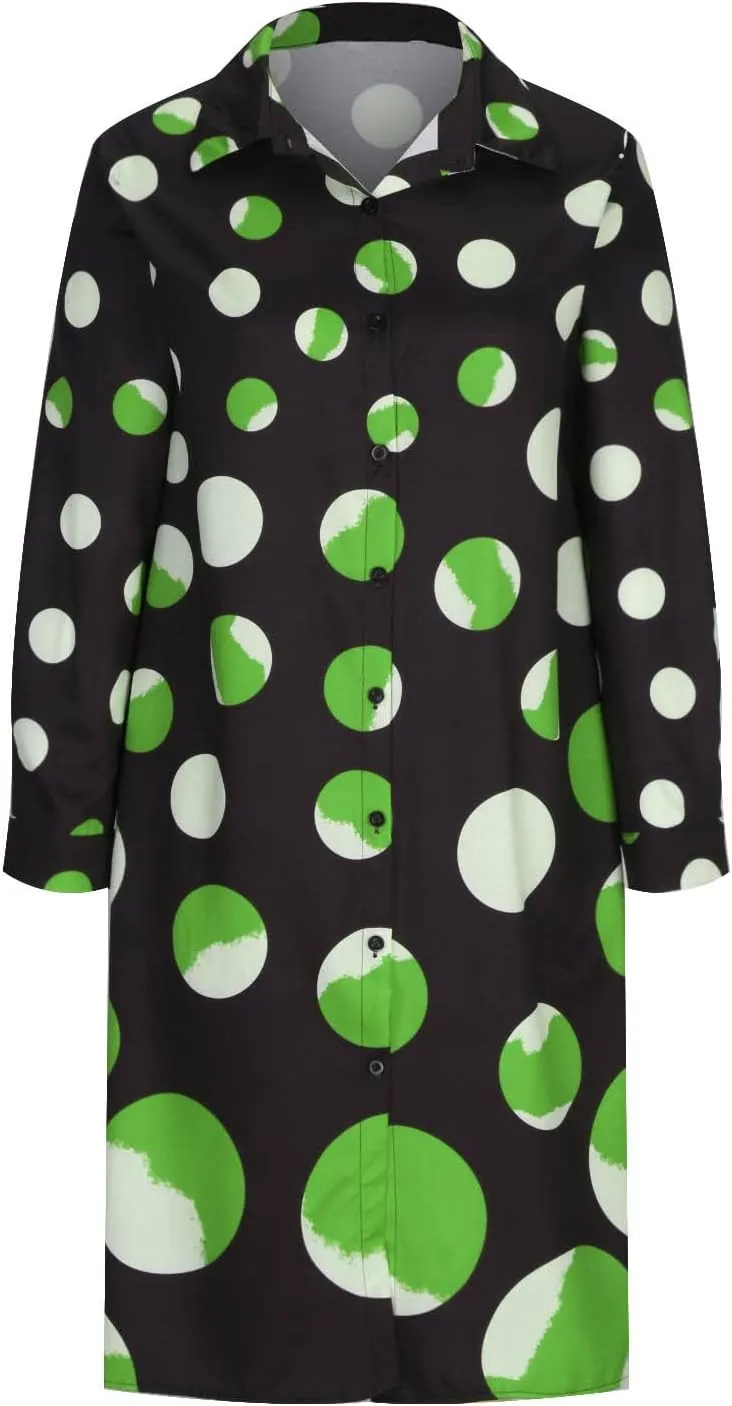 Ceboyel Shirt Dresses for Women 2023 Polka Dot Midi Dress Long Sleeve Button Down Dress Dressy Casual Ladies Clothing