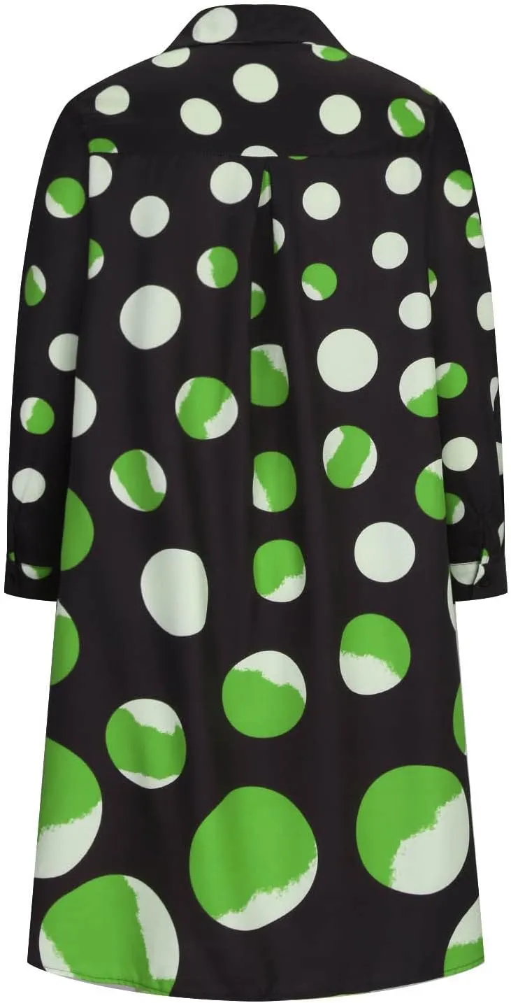 Ceboyel Shirt Dresses for Women 2023 Polka Dot Midi Dress Long Sleeve Button Down Dress Dressy Casual Ladies Clothing