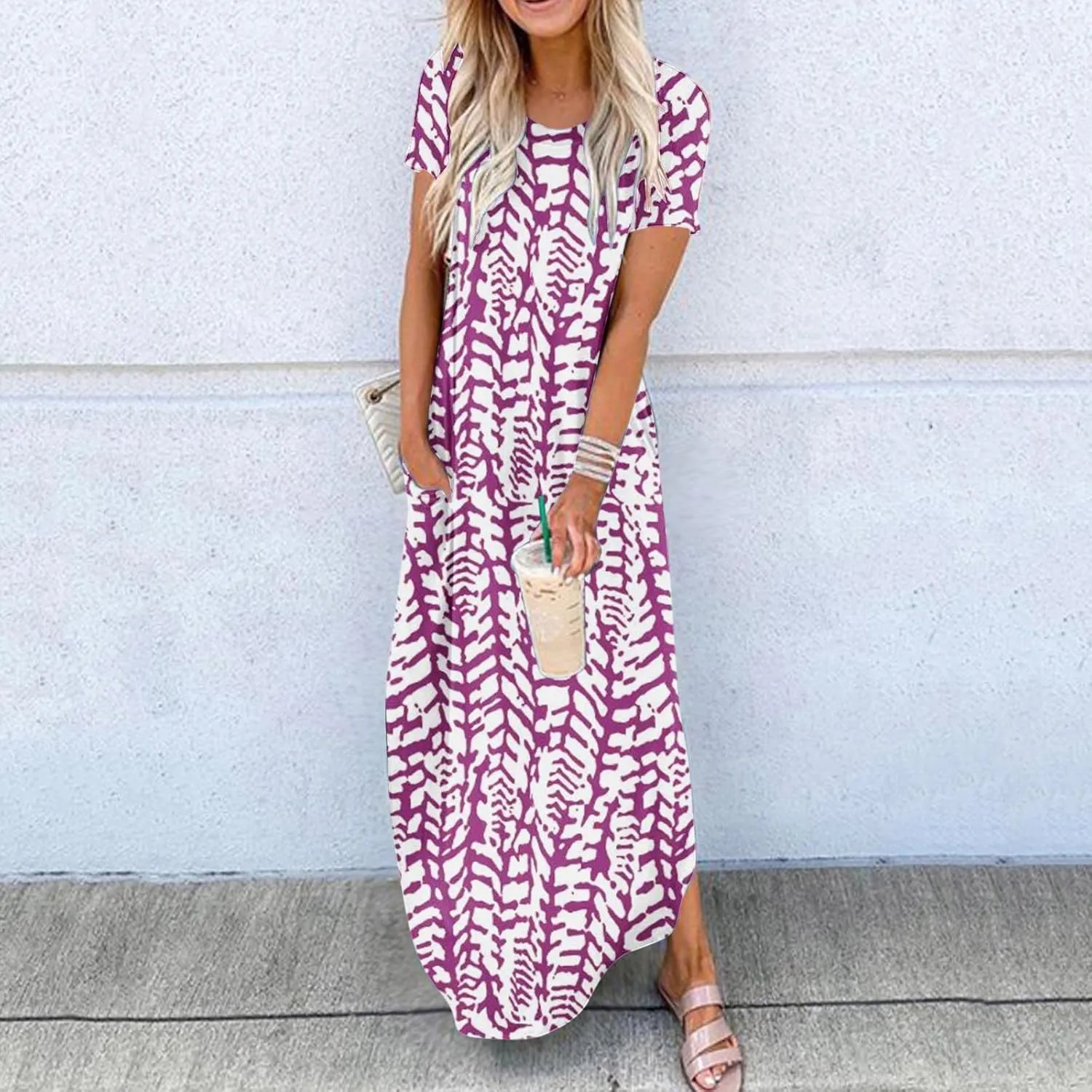Ceboyel Women's Summer Casual Dresses Short Sleeve Maxi Dress Boho Floral Print Long Dresses Trendy Ladies Beach Outfits 2023
