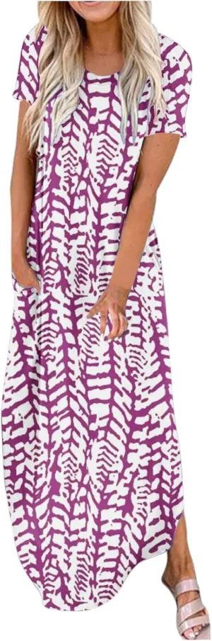 Ceboyel Women's Summer Casual Dresses Short Sleeve Maxi Dress Boho Floral Print Long Dresses Trendy Ladies Beach Outfits 2023