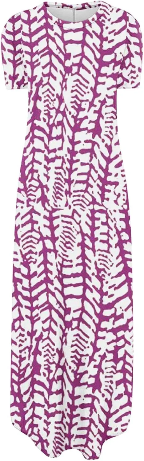 Ceboyel Women's Summer Casual Dresses Short Sleeve Maxi Dress Boho Floral Print Long Dresses Trendy Ladies Beach Outfits 2023