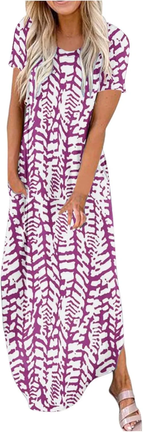 Ceboyel Women's Summer Casual Dresses Short Sleeve Maxi Dress Boho Floral Print Long Dresses Trendy Ladies Beach Outfits 2023