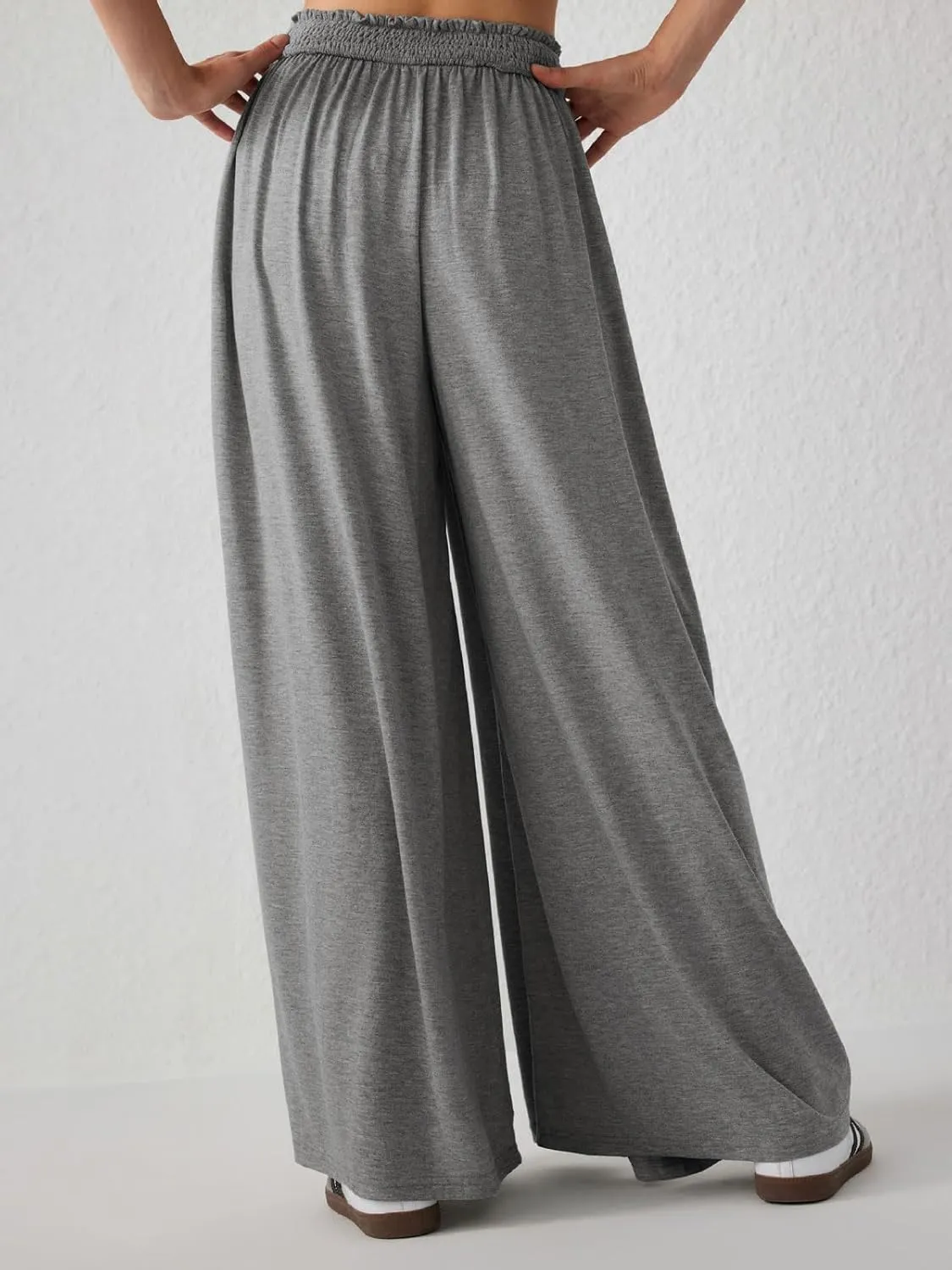 CHARTOU Women's Flowy Wide Leg Palazzo Pants Baggy High Waist Pleated Maxi Long Smocked Skirt
