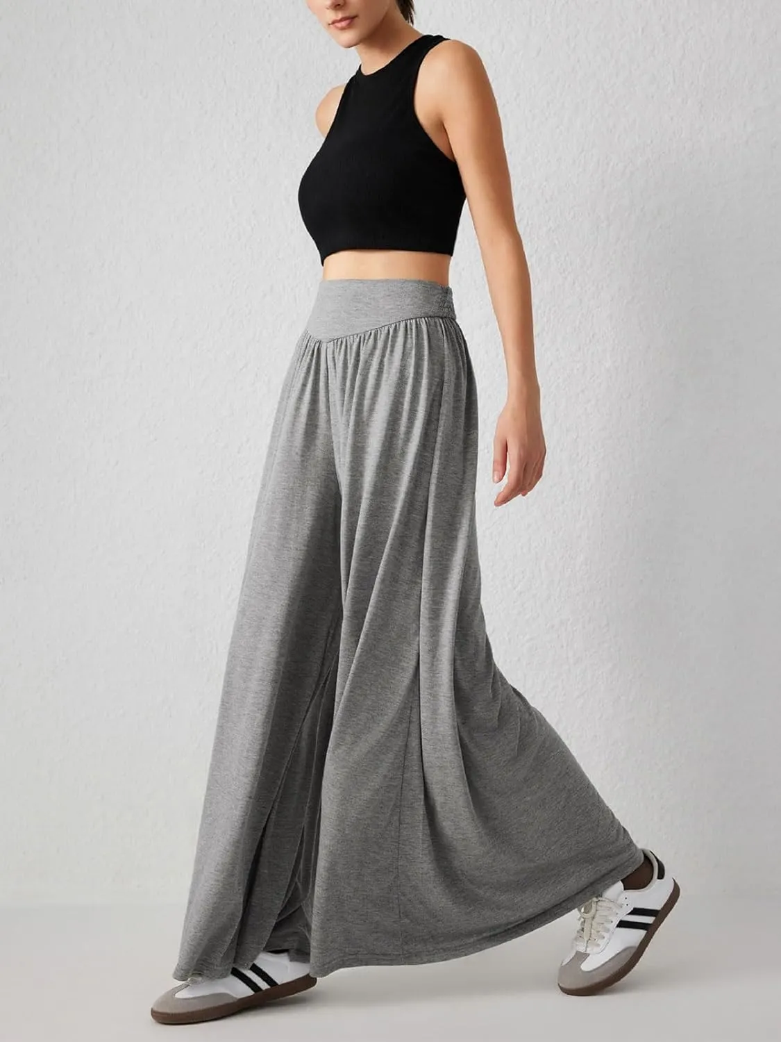 CHARTOU Women's Flowy Wide Leg Palazzo Pants Baggy High Waist Pleated Maxi Long Smocked Skirt