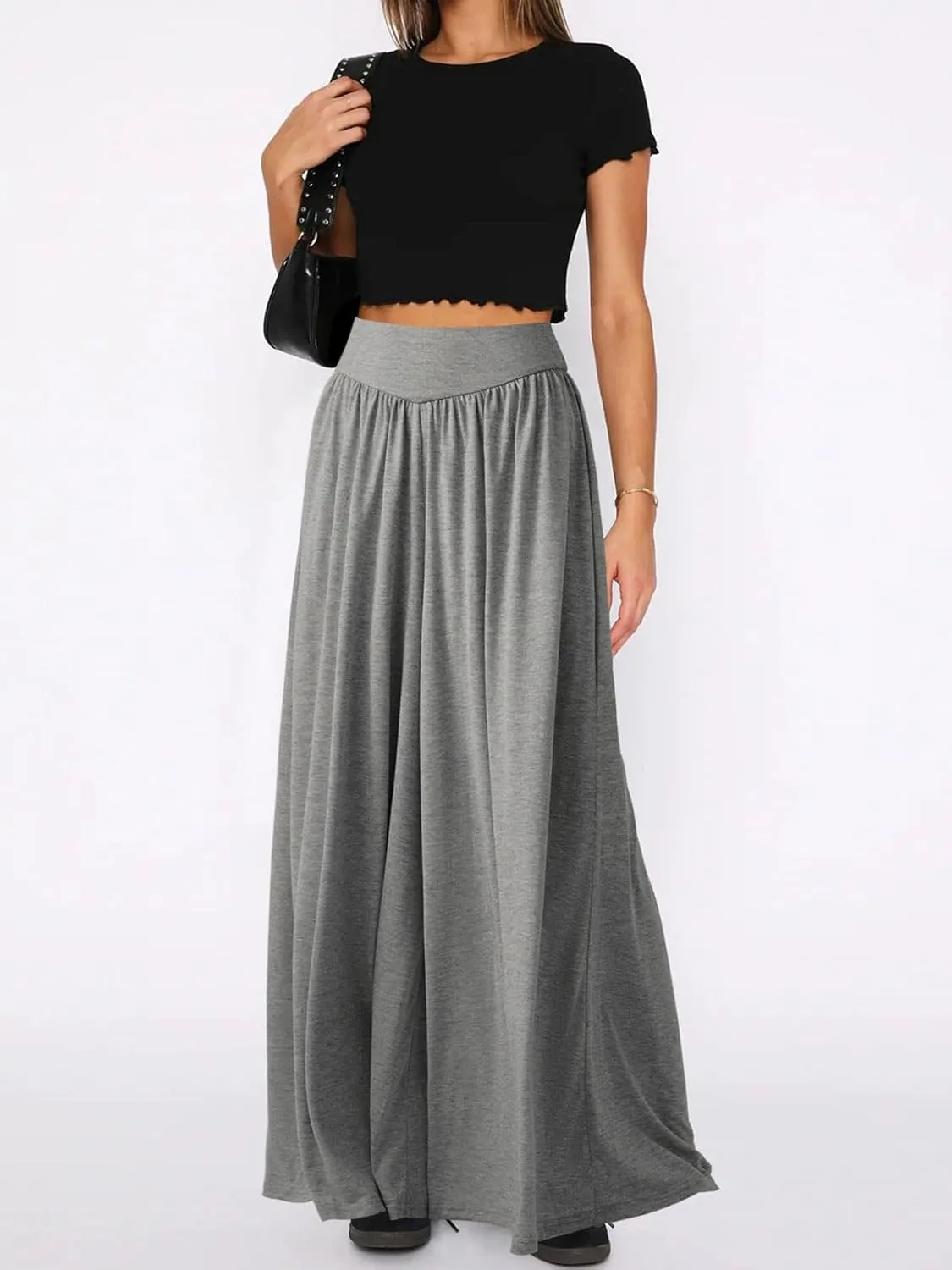 CHARTOU Women's Flowy Wide Leg Palazzo Pants Baggy High Waist Pleated Maxi Long Smocked Skirt