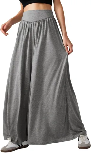 CHARTOU Women's Flowy Wide Leg Palazzo Pants Baggy High Waist Pleated Maxi Long Smocked Skirt