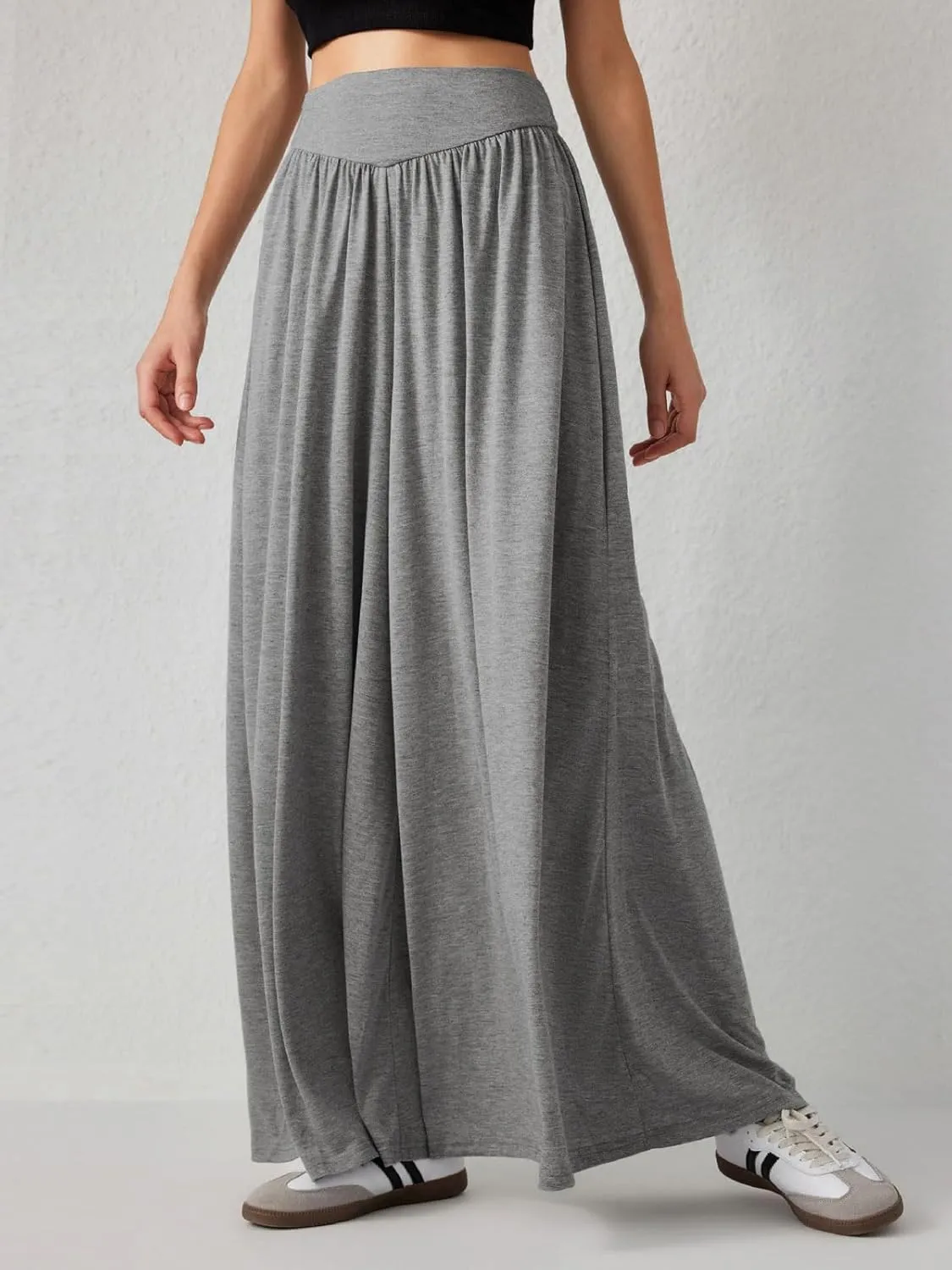 CHARTOU Women's Flowy Wide Leg Palazzo Pants Baggy High Waist Pleated Maxi Long Smocked Skirt