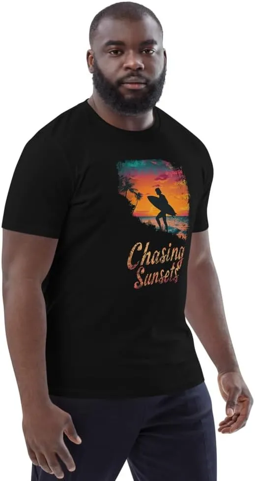 Chasing Sunsets T-Shirt - Unisex Organic Cotton Tee, Inspirational Sunset Graphic Shirt, Adventure and Travel Top