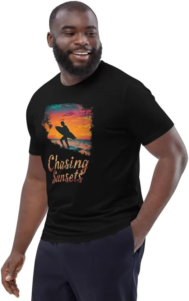 Chasing Sunsets T-Shirt - Unisex Organic Cotton Tee, Inspirational Sunset Graphic Shirt, Adventure and Travel Top