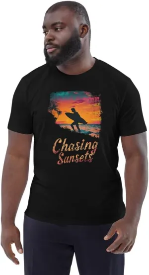 Chasing Sunsets T-Shirt - Unisex Organic Cotton Tee, Inspirational Sunset Graphic Shirt, Adventure and Travel Top