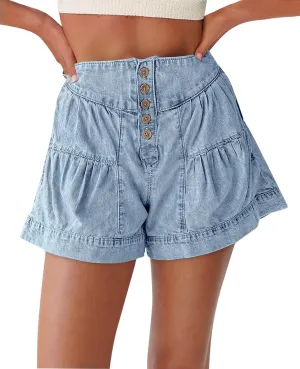 Cicy Bell Womens Summer Flowy Jean Shorts Button Up High Waisted Wide Leg Denim Skort with Pockets
