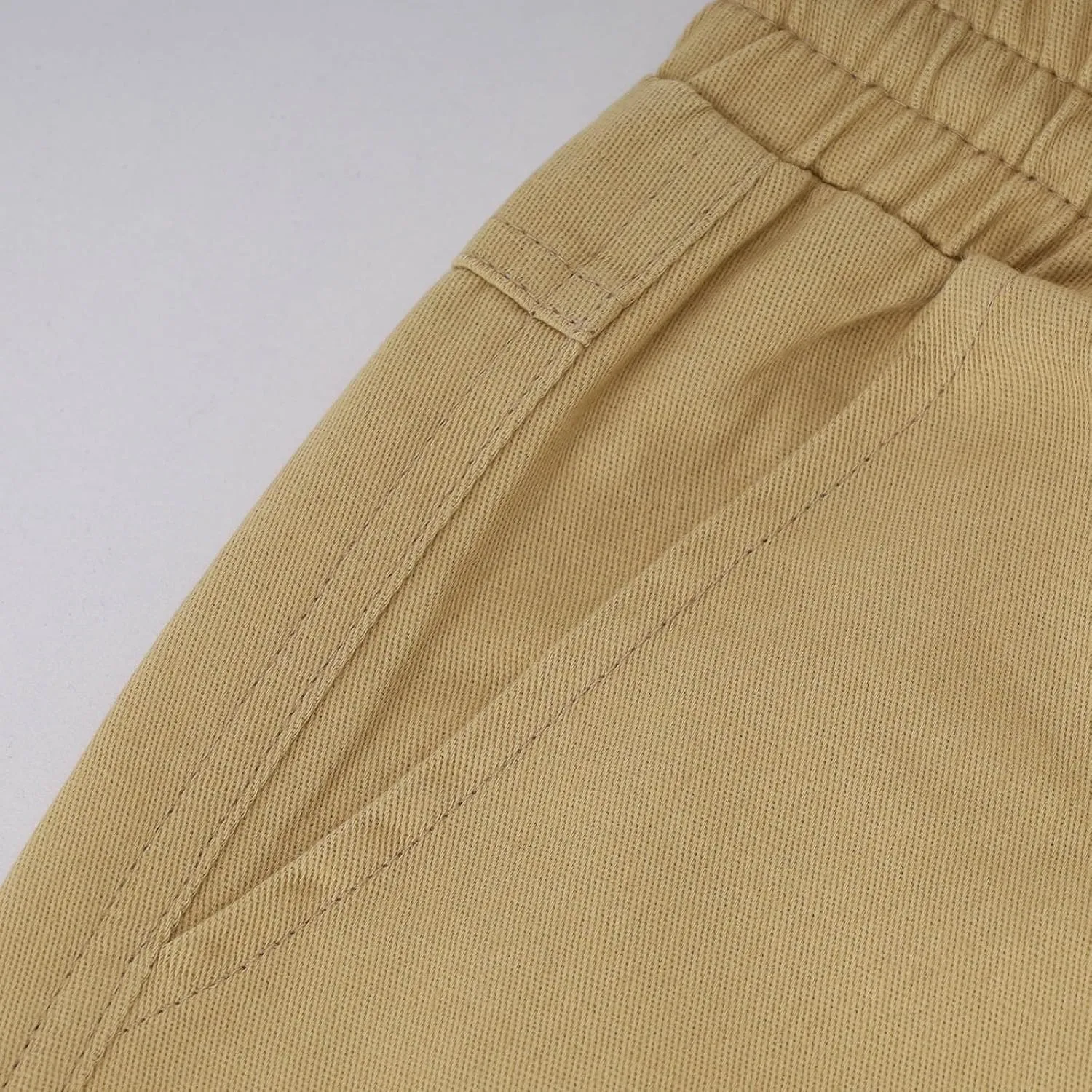 Cotton Cargo Shorts Men Elastic Waist Relax Durable Multiple Pockets Casual Outdoor Travel Summer Breathable