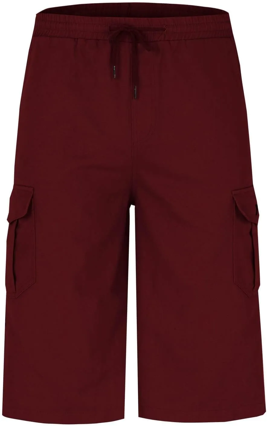 Cotton Cargo Shorts Men Elastic Waist Relax Durable Multiple Pockets Casual Outdoor Travel Summer Breathable