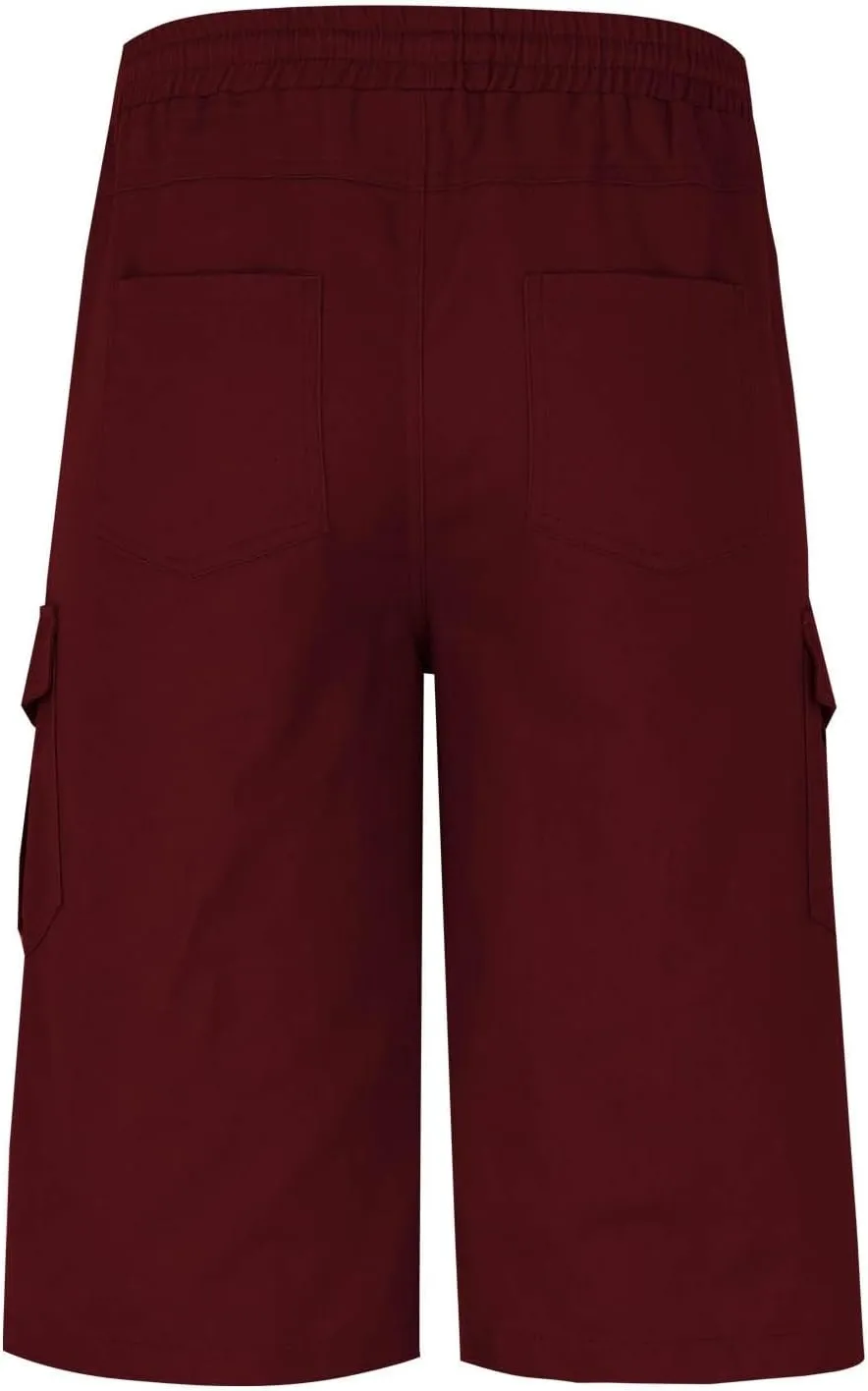 Cotton Cargo Shorts Men Elastic Waist Relax Durable Multiple Pockets Casual Outdoor Travel Summer Breathable