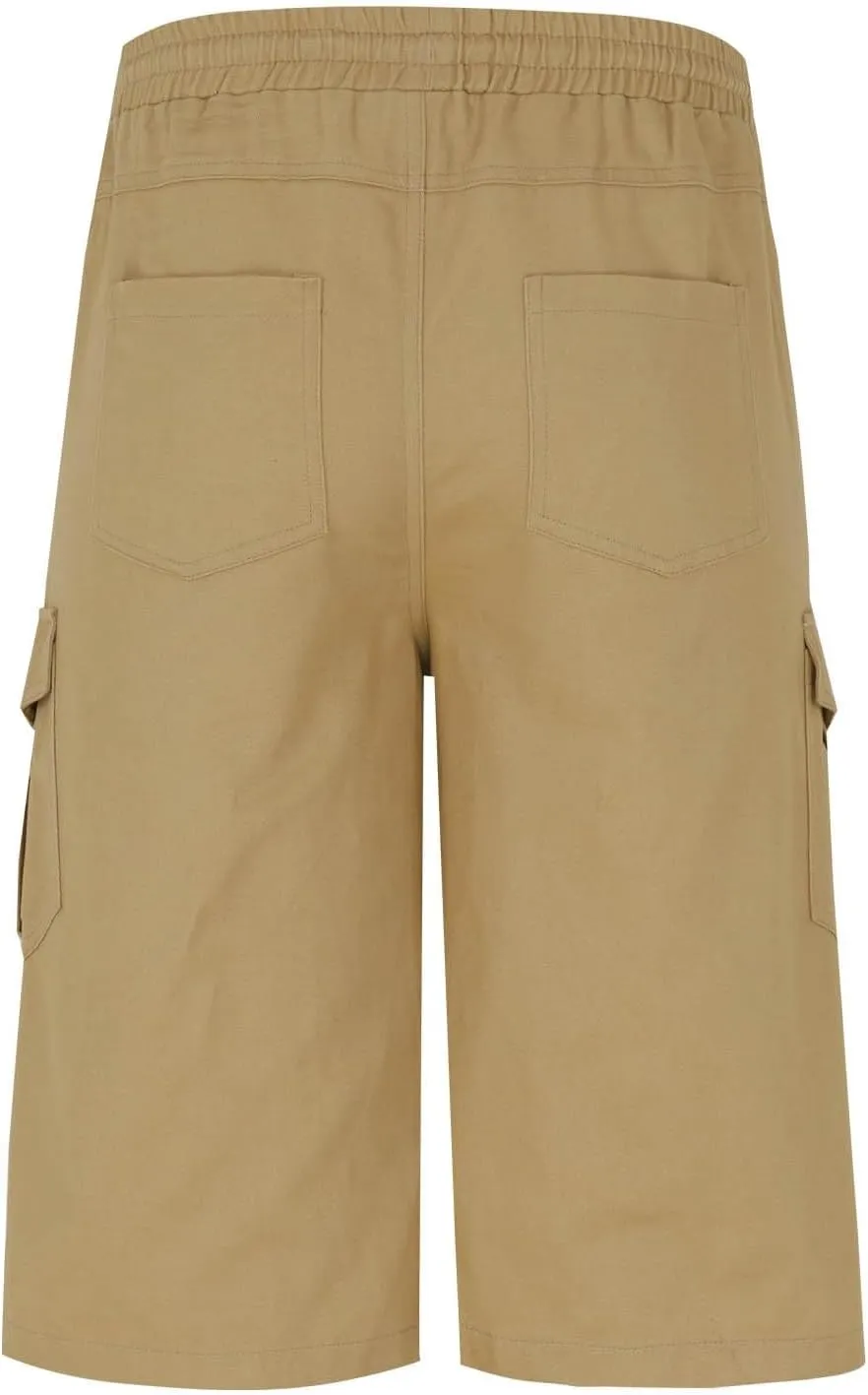 Cotton Cargo Shorts Men Elastic Waist Relax Durable Multiple Pockets Casual Outdoor Travel Summer Breathable