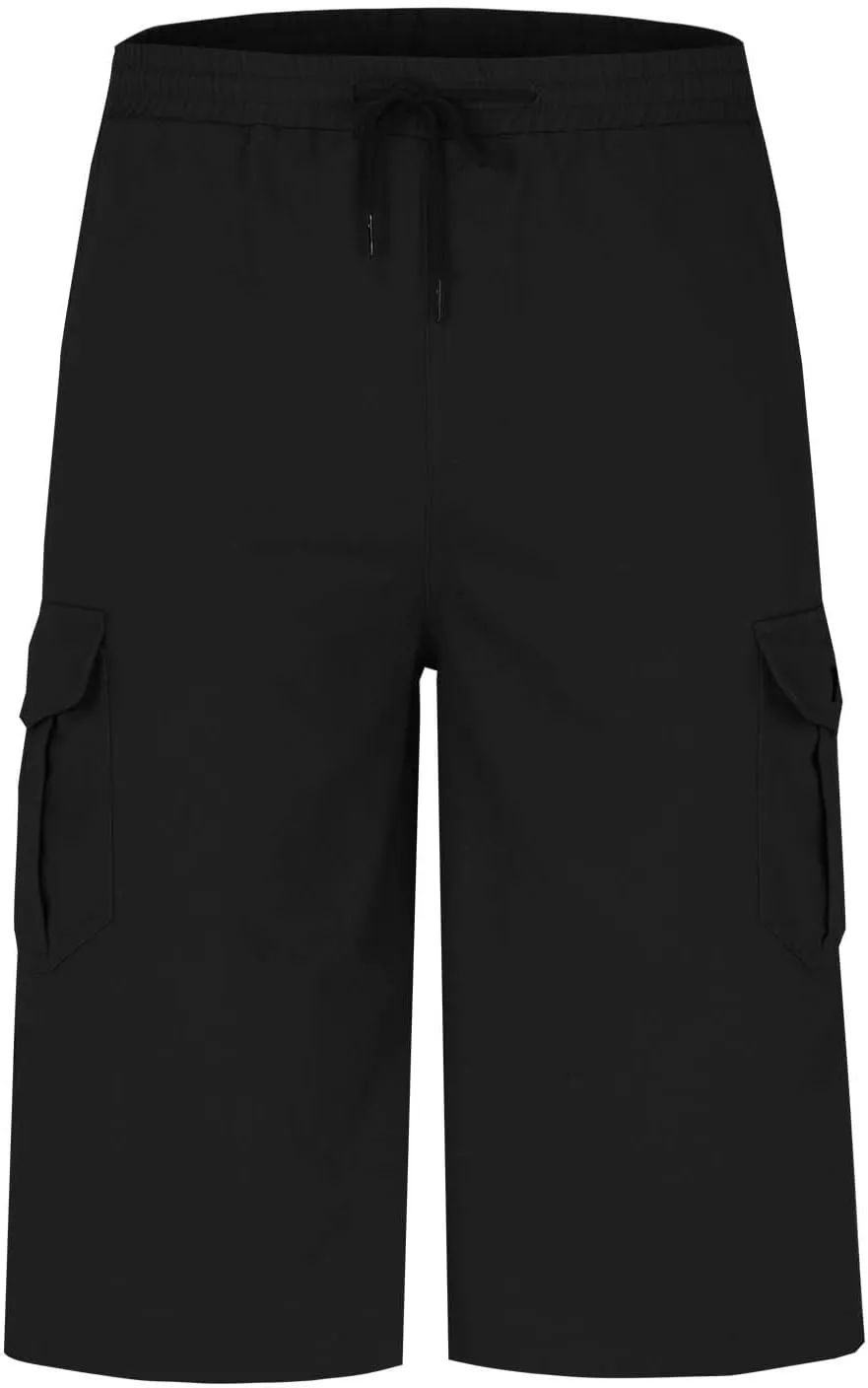 Cotton Cargo Shorts Men Elastic Waist Relax Durable Multiple Pockets Casual Outdoor Travel Summer Breathable