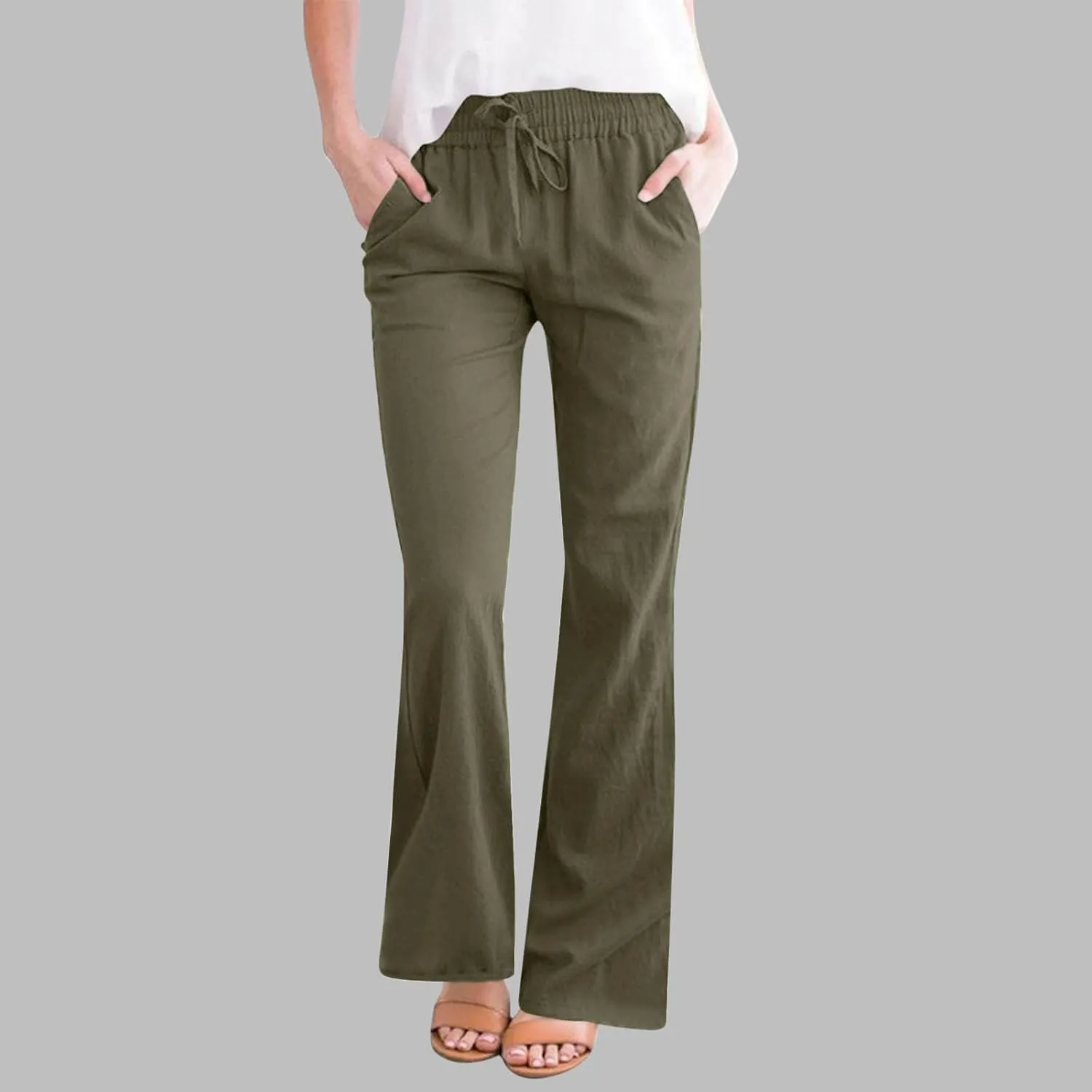 Cotton Linen Pants Women Summer Drawstring Plus Size Linen Pants for Women Casual Baggy High Waisted Pants Trousers
