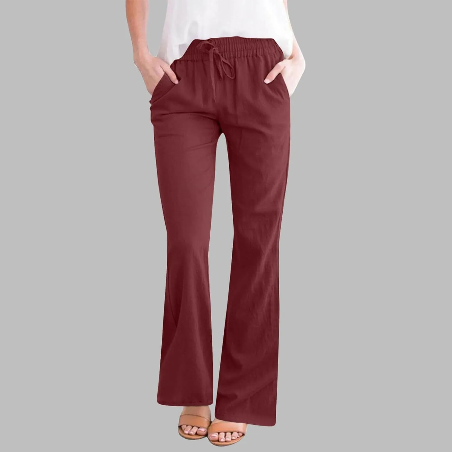 Cotton Linen Pants Women Summer Drawstring Plus Size Linen Pants for Women Casual Baggy High Waisted Pants Trousers
