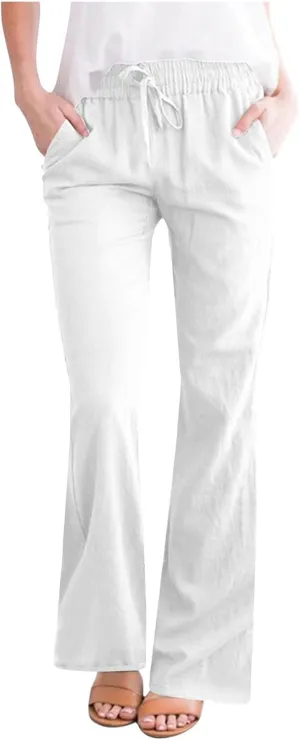 Cotton Linen Pants Women Summer Drawstring Plus Size Linen Pants for Women Casual Baggy High Waisted Pants Trousers