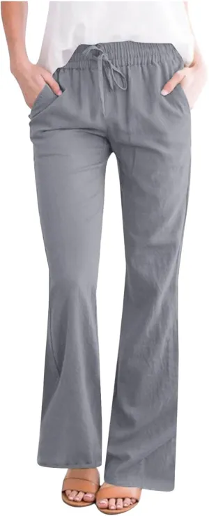 Cotton Linen Pants Women Summer Drawstring Plus Size Linen Pants for Women Casual Baggy High Waisted Pants Trousers