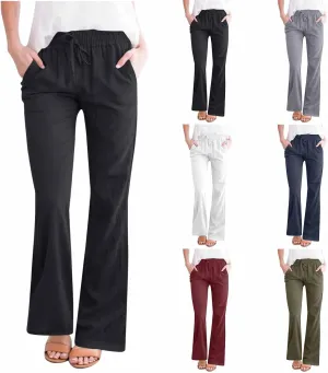 Cotton Linen Pants Women Summer Drawstring Plus Size Linen Pants for Women Casual Baggy High Waisted Pants Trousers