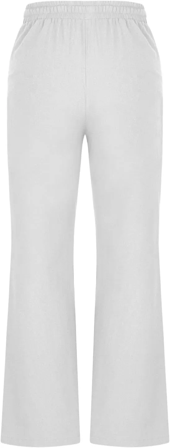 Cotton Linen Pants Women Summer Drawstring Plus Size Linen Pants for Women Casual Baggy High Waisted Pants Trousers