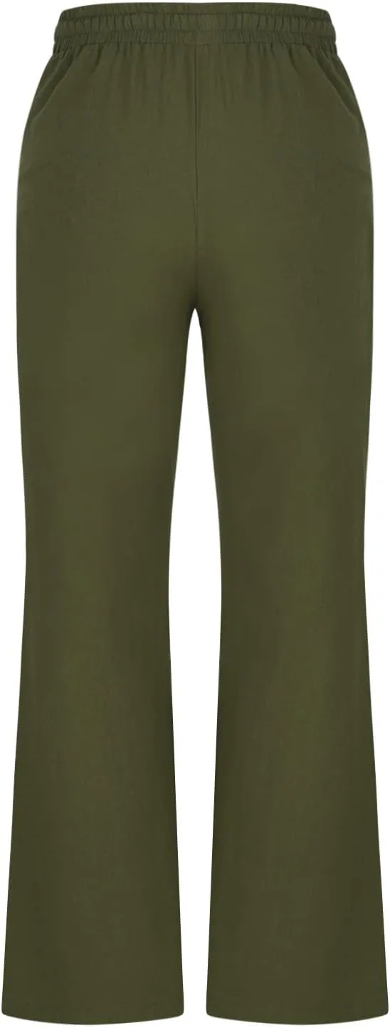 Cotton Linen Pants Women Summer Drawstring Plus Size Linen Pants for Women Casual Baggy High Waisted Pants Trousers
