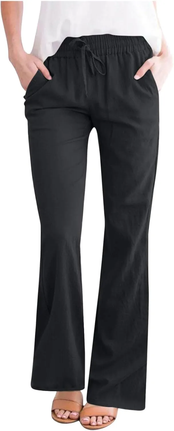 Cotton Linen Pants Women Summer Drawstring Plus Size Linen Pants for Women Casual Baggy High Waisted Pants Trousers