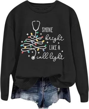 Crewneck Hoodies for Women Christmas Printed Sweatshirts Trendy Loose Pullover Long Sleeve Tops Oversized Clothes