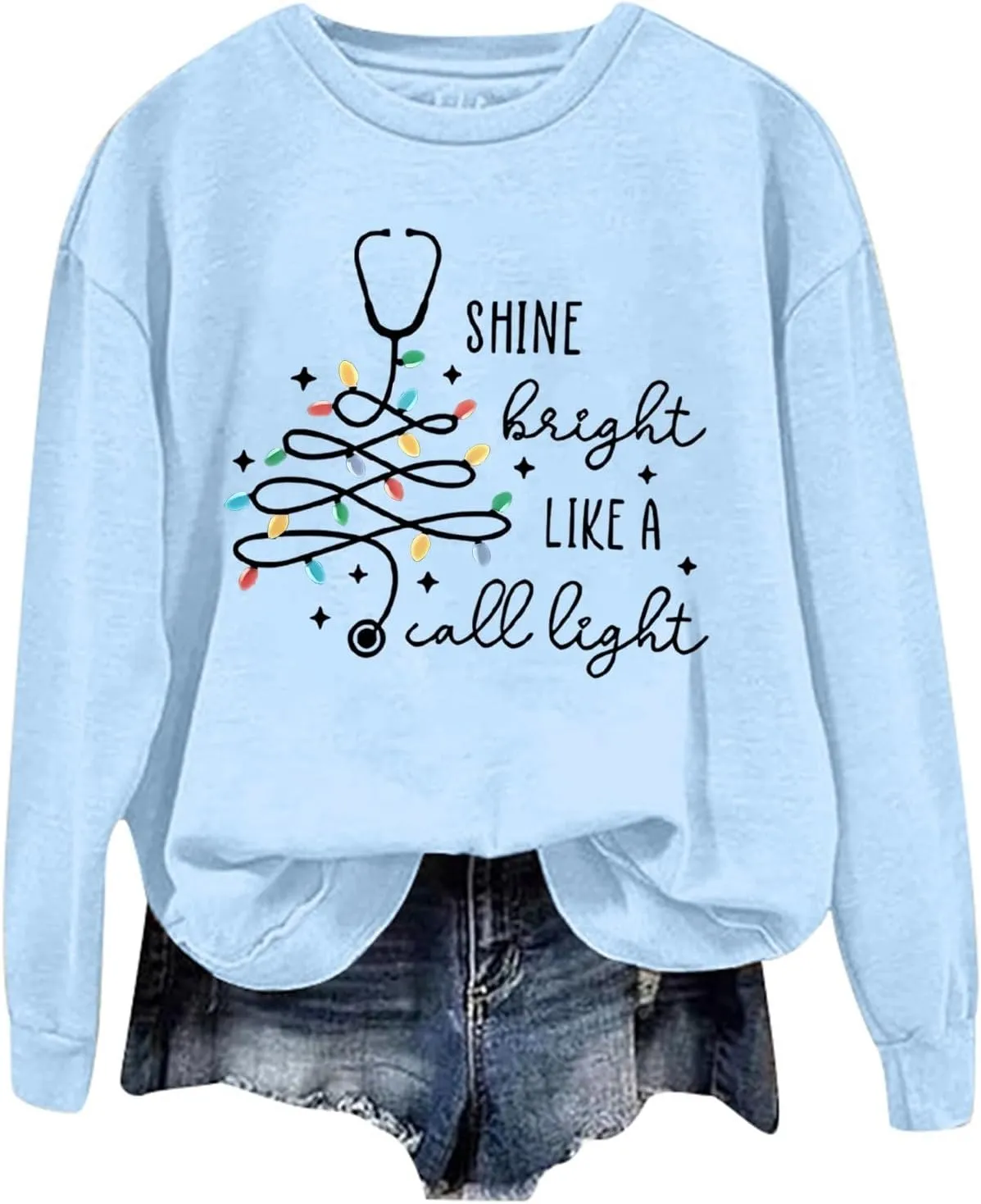Crewneck Hoodies for Women Christmas Printed Sweatshirts Trendy Loose Pullover Long Sleeve Tops Oversized Clothes
