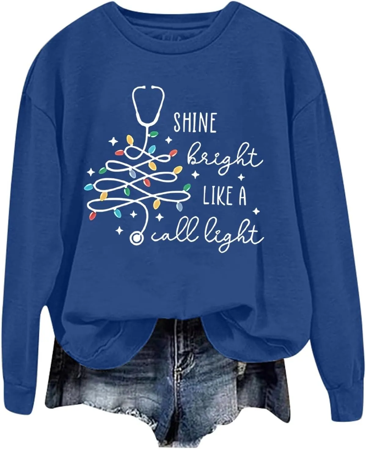 Crewneck Hoodies for Women Christmas Printed Sweatshirts Trendy Loose Pullover Long Sleeve Tops Oversized Clothes