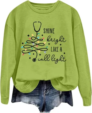 Crewneck Hoodies for Women Christmas Printed Sweatshirts Trendy Loose Pullover Long Sleeve Tops Oversized Clothes