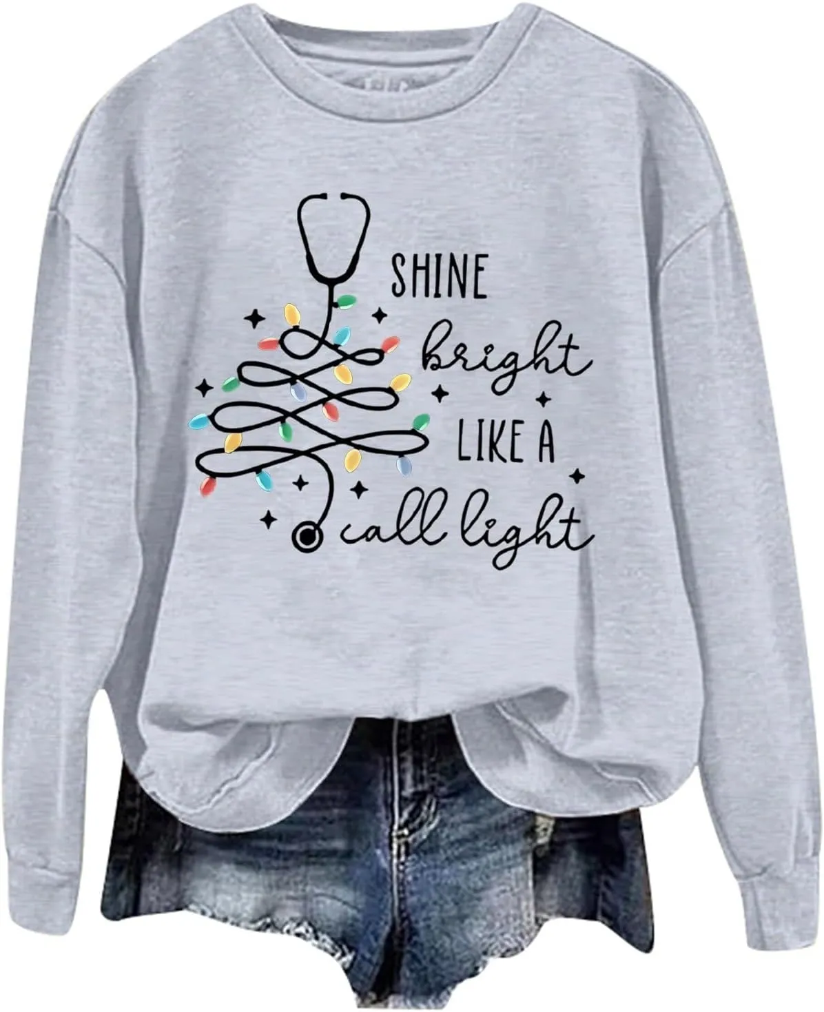 Crewneck Hoodies for Women Christmas Printed Sweatshirts Trendy Loose Pullover Long Sleeve Tops Oversized Clothes