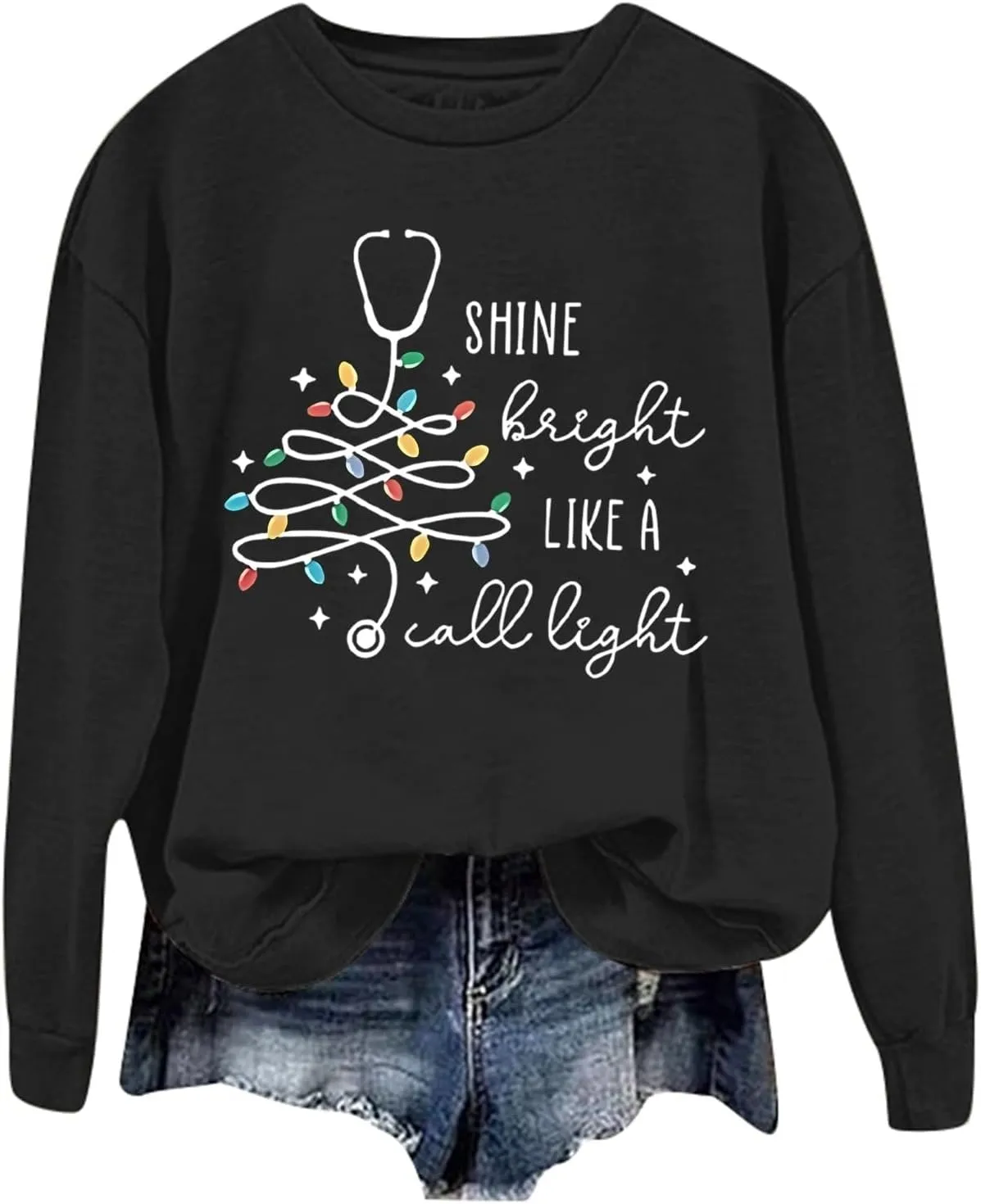 Crewneck Hoodies for Women Christmas Printed Sweatshirts Trendy Loose Pullover Long Sleeve Tops Oversized Clothes