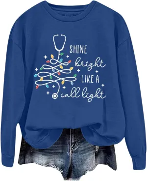 Crewneck Hoodies for Women Christmas Printed Sweatshirts Trendy Loose Pullover Long Sleeve Tops Oversized Clothes