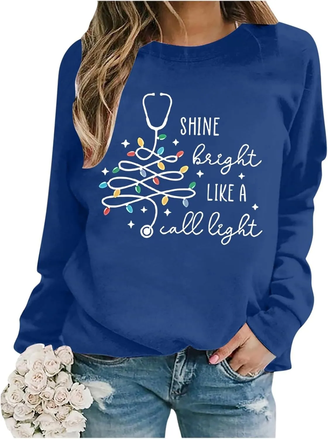Crewneck Hoodies for Women Christmas Printed Sweatshirts Trendy Loose Pullover Long Sleeve Tops Oversized Clothes