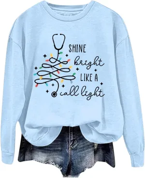 Crewneck Hoodies for Women Christmas Printed Sweatshirts Trendy Loose Pullover Long Sleeve Tops Oversized Clothes